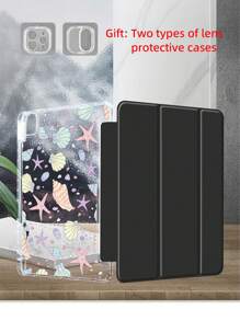 1 件透明亚克力后壳，三折式黑色海星和贝壳漆平板平板电脑保护套，带笔槽，高透明度亚克力后壳，防弯防刮防摔，磁性睡眠/唤醒，海洋元素/极简/可爱/优雅设计，兼容 iPad Mini6/Mini7/Air1/Air2/9.7/10.2/10.5/Air4/Air5/10.9/Pro11 英寸 (M2)-2024/iPad Pro 11 英寸 (M4)-2024/iPad Air 11 英寸 (M3) 2025/iPad (A16) 11 英寸第 11 代 2025 苹果机型。产品不含手写笔，部分型号含镜框。