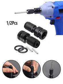 1件/2件/3件装电动扳手适配器，1/2圈电动扳手钻夹头转换头盖，带六角头和1/4扩孔钻头转换头，可牢固连接工具，是机械师、工程师和木匠的理想之选。工具转换适配器 | 纹理握把设计 | 坚固耐用 - 黑色 - 查看 7