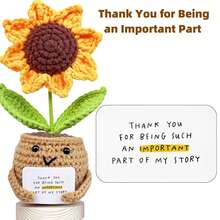 1 套（有趣的钩针向日葵带卡片 - 手工制作的房间装饰，送给妈妈的礼物，母亲节、圣诞节、祖母的生日礼物，假植物 - 彩色 - 查看 5