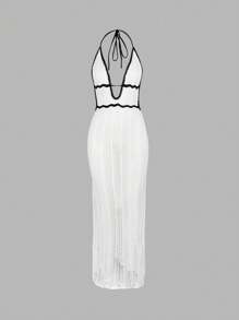 Women's Casual Bohemian Summer Beach Vacation Sexy Hollow Out See-Through Backless Sleeveless Cover Up Maxi Dress