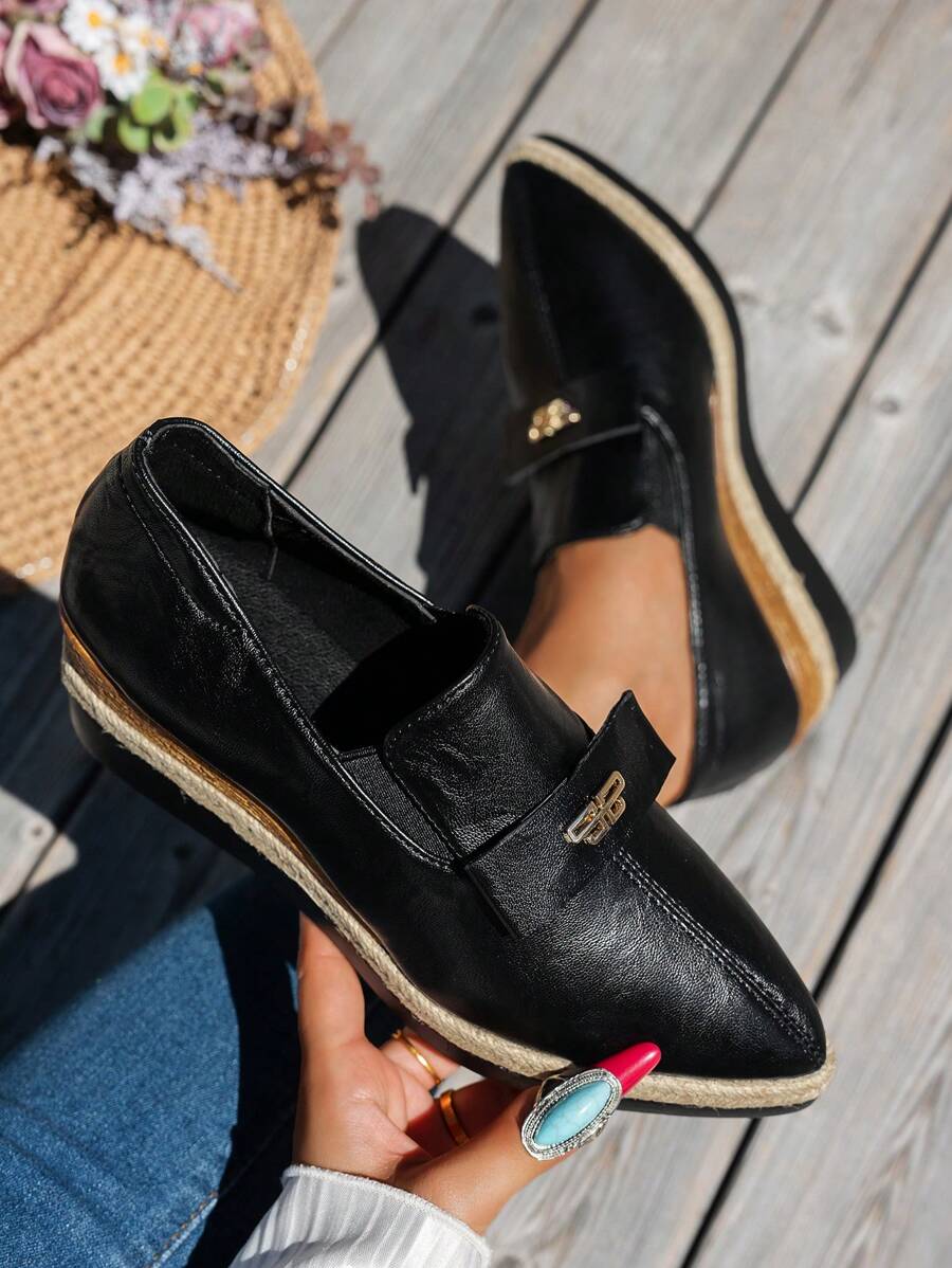 WRCVS Women Platform Wedge Heel Shoes, Lightweight Non-Slip Work Shoes, Fashion Party Shoes, Bohemian Style Sandals, Pointed Toe Espadrille Wedge Heels - Black - View 1