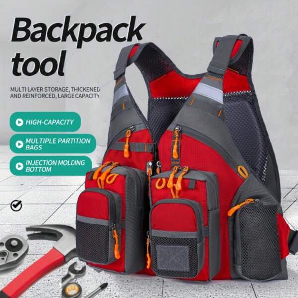 Chaleco de pesca ajustable - Diseño de malla transpirable con múltiples bolsillos, con compartimento con cremallera de seguridad y correas ajustables para los hombros, adecuado para pesca con mosca, pesca de lubina y actividades de pesca al aire libre, equipo de pesca