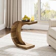 LITTLE TREE C-Shaped End Table, Side Table For Couch Sofa Living Room Bedroom Small Space, Rustic Brown - Brown - View 5