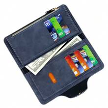 Portafoglio lungo da uomo. Semplice e versatile. Portafoglio da uomo con bottone magnetico. Frizione multi-carta
