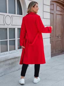 Damen Neuer einfarbiger langer Freizeitmantel mit Doppeltaschen und Gürtel, geeignet für Partys, Alltag, formelle Abendanlässe im Herbst/Winter