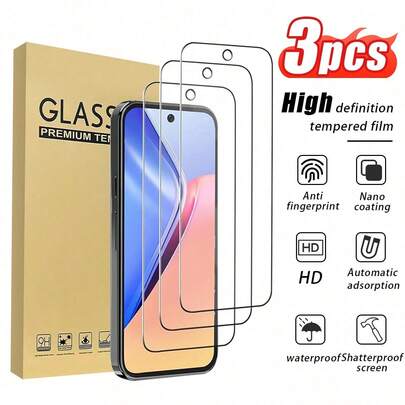 3片装9H硬度钢化玻璃屏幕保护膜，兼容3/4/5/6/7/8/9/10/10 Pro/10 Pro XL系列，高清，无气泡，易于安装，便携