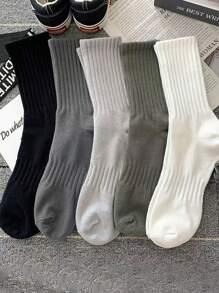 5 paia di calze da donna a metà polpaccio per l'autunno e l'inverno, bianche, anti-odore, assorbenti di sudore, calze sportive traspiranti