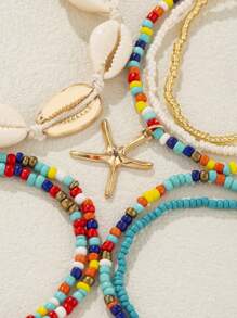 7 件/套女士热带海洋波西米亚风格玻璃珠、合金海星吊坠、贝壳装饰手链套装（CCB 珠子混装数量） - 彩色的 - 查看 4