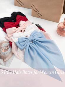 5个超大蝴蝶结发夹，带丝带 - 适合厚发或薄发，防滑爪夹，女孩发饰，丝带，丝带蝴蝶结，发夹，蝴蝶结，派对发饰，母亲节时尚，日常派对，情人节发饰，情人节爪夹，学习用品 - 彩色 - 查看 4