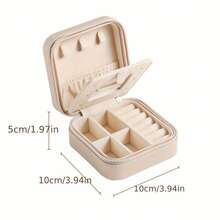 Mini And Portable! Solid Color PU Leather Jewelry Box, Very Convenient For Travel Storage Of Necklaces, Rings And Earrings, Dust-Proof Design To Protect Exquisite Accessories - 淺粉色 - 查看 2