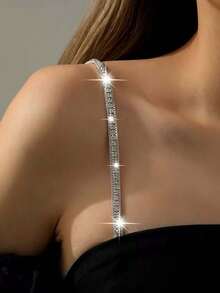 1pc Women's Sparkly Rhinestone Strap Elegant Copper Body Chain, Sexy Invisible Bra Strap Lingerie Accessory, For Rave - Silver - View 19
