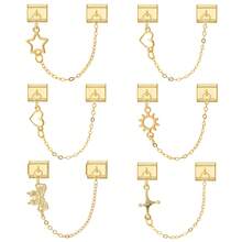 Pulseira modular italiana DIY com pingente duplo, decorada com coração, pentagrama, sol e borboleta. Ideal como presente para amigos e casais, perfeita para Natal, Ano Novo, Halloween e Dia dos Namorados. Design charmoso, joia em aço inoxidável, produto local, prático e moderno. Essencial para o Natal e o Halloween. Tom outonal sóbrio. Estilo natalino. - Fundo dourado duplo pendurado - Ver 1