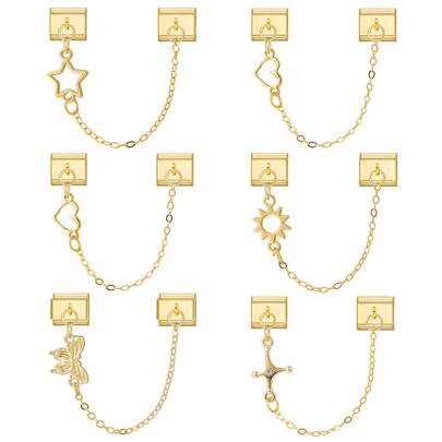 Pulsera modular italiana con doble colgante, decorada con corazón, pentagrama, sol y mariposa. Ideal como regalo para amigos o parejas. Ideal para Navidad, Año Nuevo, Halloween y San Valentín. Diseño encantador. Joya de acero inoxidable. Ideal para Navidad y Halloween. Tono otoñal estable. Estilo navideño.