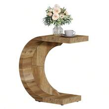 LITTLE TREE C-Shaped End Table, Side Table For Couch Sofa Living Room Bedroom Small Space, Rustic Brown - Brown - View 1