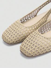 Giày bệt dệt từ sợi raffia cao cấp, thoải mái, thời trang mới của ADAMUMU dành cho nữ, kiểu dáng dễ thương, phù hợp để mang hàng ngày và đi nghỉ xuân/hè. - Màu be - Xem 4