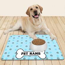 1 pieza Almohadilla de alimentación para mascotas personalizada con nombre - Antideslizante, de fibra de poliéster de secado rápido, diseño de huella de pata en forma de hueso, "Nombre de mascota" personalizado, decoración del hogar creativa y regalo