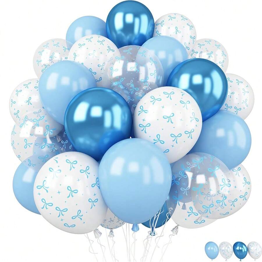 Ballons avec nœud bleu, 20/30 ballons bleus et blancs de 12 pouces avec imprimés de nœuds, spécialement conçus pour les fêtes d'anniversaire de jeune fille, les décorations de fiançailles de la mariée, Halloween, jolies décorations de ballons.