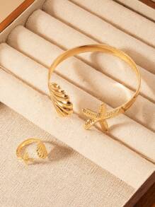 1 套时尚简约海洋风格海星和贝壳可调节手链和戒指首饰套装，适合女性度假旅行的礼物