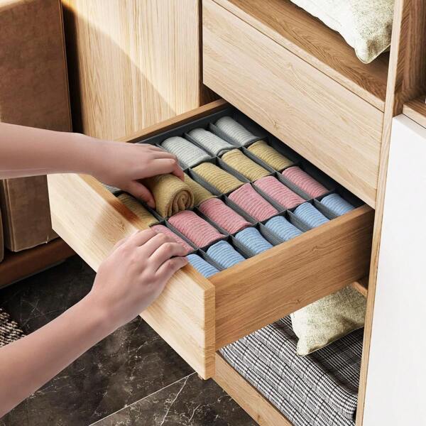 16/24 Cell Sock Underwear Organizer Dividers, Fabric Foldable Drawer Organizer For Dresser Closet Organizers And Storage Boxes For Organizing Socks, Underwear, Ties