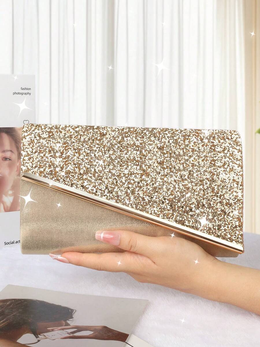 Túi xách nữ thanh lịch, túi cầm tay dự tiệc lấp lánh với trang trí kim loại, thích hợp cho tiệc chiêu đãi, liên hoan, dạ hội, đám cưới, quà sinh nhật, quà Valentine, buổi tối, túi cầm tay cho đám cưới, túi dự tiệc, hoàn hảo cho tiệc cưới, dạ hội, tiệc tối/liên hoan, phối cùng váy dạ hội và váy đính sequin. - Vàng - Xem 1