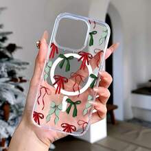 Funda para teléfono con un elegante diseño de lazo. Compatible con 16 Pro Max, 16 Pro, 16 Plus, 16, 15, 15 Pro Max, 14 Pro, 14 Plus, 13 Pro, 12 Pro y 11. Resistente a golpes, magnética, con carga inalámbrica. Accesorios transparentes de acrílico. - Blanco - Ver 3