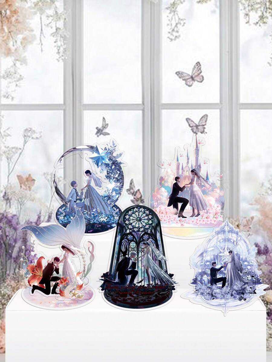 Three-Layer 2D Flat Popular Game Character Acrylic Desktop Decoration Ornaments, Romantic Wedding Scene Ornaments, Game Acrylic Ornament Models, Collectible Game Peripherals, Desktop Decoration