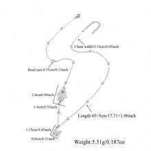 1 件全新经典密镶锆石字母 Hamsa 手银色不锈钢串珠链项链女款 - 銀色 - 查看 2