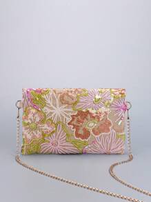 亮片刺绣信封包，女士时尚亮片拼布翻盖钱包，亮片拼布刺绣晚宴包，撞色条纹拼布随机刺绣手拿包，适合女士购物、旅游、聚会、送礼