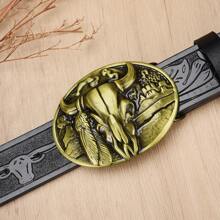 1 件波西米亚西部风格字母压花金属扣复古棕色 PU 皮带秋季、秋季、万圣节秋冬配饰，适合青少年、青年、男士、休闲、户外、运动、度假、毕业礼物、生日、日常穿着 - 黑色 - 查看 5