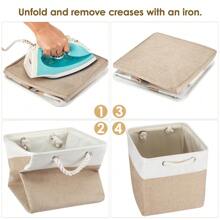 Foldable Storage Box Shelf Baskets With Handles Fabric Storage Baskets For Shelves Wardrobes And Closets Durable And Lightweight Home Organizer - 卡其色 - 查看 8
