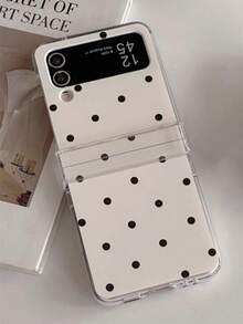 时尚可爱黑色波点白色亮面折叠手机壳,带激光珠链,兼容三星 Galaxy Z Flip7 Flip6 Flip5 4 3 5G,简约创意保护后盖 - 白底黑波點 - 查看 7