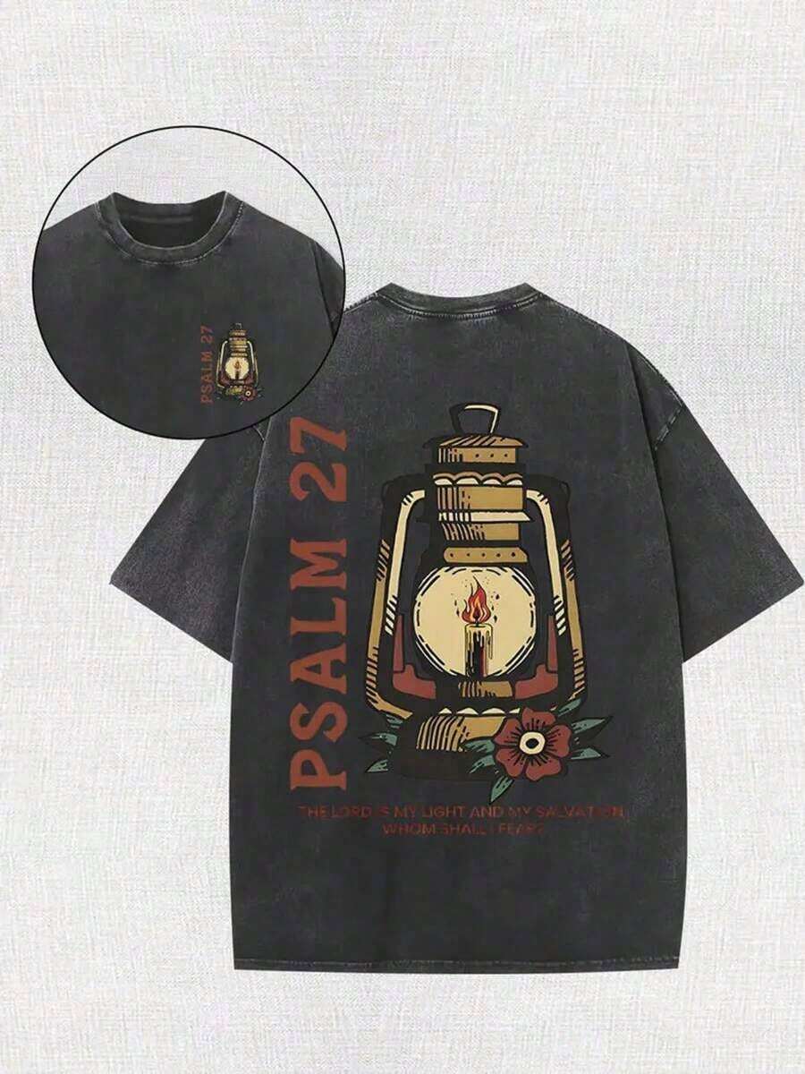 230G Double-Sided Washable T-Shirt With Flame, Christian, Religious Faith Printing, High-Quality Wax Printed Cotton Retro Fashion Brand T-Shirt, Suitable For Summer T-Shirt With A Certain Thickness, Holiday Gift - Unisex Plus Size Top - 黑色 - 查看 1