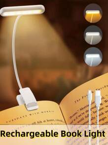 1pc/2pcs Adjustable Brightness & Color Temperature Clip-On Reading Light, Flexible & Portable For Bedside, Bedroom, Book Reading, Available In Black, White, Pink