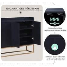 Aparador/cómoda de estilo minimalista, moderno mueble buffet de 4 puertas, cómoda con balda regulable y patas metálicas, mueble multiusos para comedor, salón, cocina (Negro/Blanco/Azul) - Negro - Ver 5