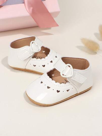 1双女婴纯色PU魔术贴软底防滑鞋，适合0-18个月宝宝，优雅公主风平底鞋，适合春秋季穿着