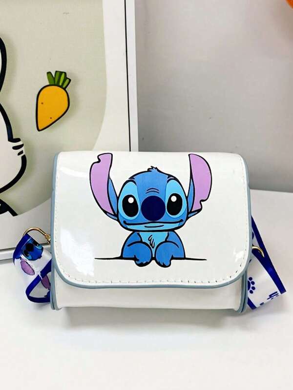 Disney 1pc Disney Fashionable Girl Crossbody Bag - Stitch Cute Cartoon Design, Cartoon Small Square Bag, New Shoulder Bag, Cute Cartoon Messenger Bag, Kids Mini Square Bag, Fashion Coin Purse, Easy Care, Mixed Colors, With Blue Shoulder Strap, Suitable For Daily Use