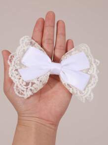 2pcs Beige White Hair Bows For Girls White Ribbon Beige Lace Bow Alligator Clips Elegant Bow Hair Clips Wedding Vacation Bow Barrettes Teens Hair Accessories