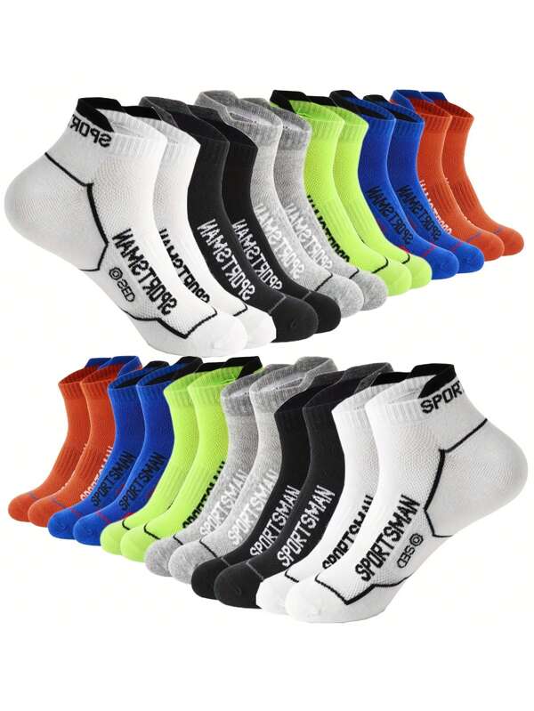 1/3/6/9/12 Pairs Men's Comfortable Ankle Sports Socks, Moisture-Wicking, Knit, Suitable For Sports, Outdoor, All Seasons