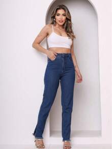 Calça jeans lápis/ fenda/ moda em 2026 - Azul - Visão 2