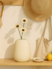 White Ribbed Resin Vase - Modern Minimalist Decor Piece, Available In Multiple Sizes, Lightweight Design, Suitable For Bedroom, Entryway, Living Room And Gift Display, Home Decor, Room Decor, Vase, Glass Vase - Multicolor - View 4