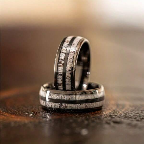 Anillo de acero de titanio negro para hombres, diseño de doble ranura, estilo retro europeo y americano, vibra oscura, hipoalergénico y resistente a la decoloración, joyería para parejas/mejores amigos, regalo de cumpleaños
