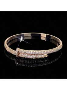 1 件女士时尚铆钉手链，镶嵌合成锆石，优雅简约风格，百搭日常配饰