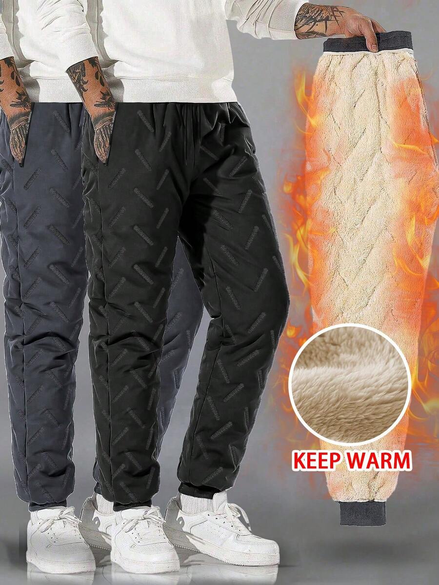 Hidkat Men's Winter Thermal Lined Joggers - Windproof & Waterproof With Soundwave Technology Texture, Drawstring Waist, Zip Pockets | Stylish Casual Sports Pants Warm Clothes Cold Daily Outfit Christmas Gifts Christmas Clothes For Winter - màu đen - Xem 1