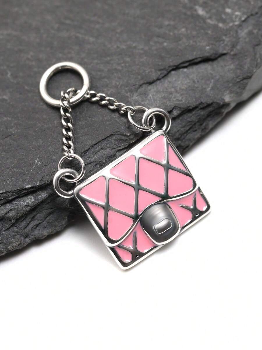 Sterling Silver Pink Enamel Handbag Pendant - Fashion Silver - Tone Bag - Shape Pendant