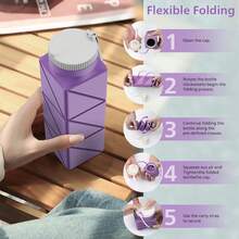 2pcs 610ml Collapsible Water Bottles Upgrade Foldable Water Bottle  Reusable Lightweight LeakProof Silicone Water Bottles 20.6oz For Travel Gym Hiking Office Camping Sport,9744246 - 紫色 - 查看 10