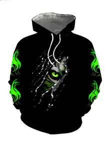 Sudadera con capucha casual para hombres con estampado digital 3D de manga larga y cordón ajustable