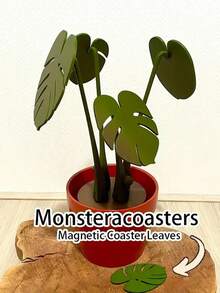Podkładka magnetyczna z nadrukiem 3D w kształcie liścia Monstery, kreatywny zielony wzór roślinny, antypoślizgowy, odporny na plamy i ciepło silikon, idealna na stół jadalny, do kuchni, na biurko i na prezent świąteczny