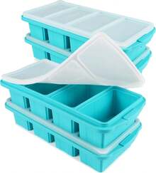 Silicone Freezer Tray With Lid - Silicone Freezer Food Molds- Large Ice Cube Tray,4-Pack Silicone Freezer Container,Freeze & Store Soup, Sauce, Broth,Leftovers - Makes 4 Perfect 1 Cup,9822114 - 酒紅色 - 查看 1
