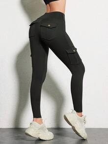 Damen Sport Cargo Taschen Leggings, 4 Taschen, hoher Bund Skinny Hose, geeignet für Laufen, Training und Alltagstragen, Activewear, modische Yogahose