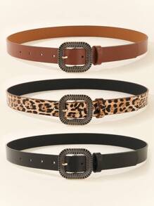 3 件金属金色太阳符号仿皮腰带，适合连衣裙、T 恤、休闲裤、时尚豹纹女式腰带秋季、秋季、万圣节 - 彩色 - 查看 4